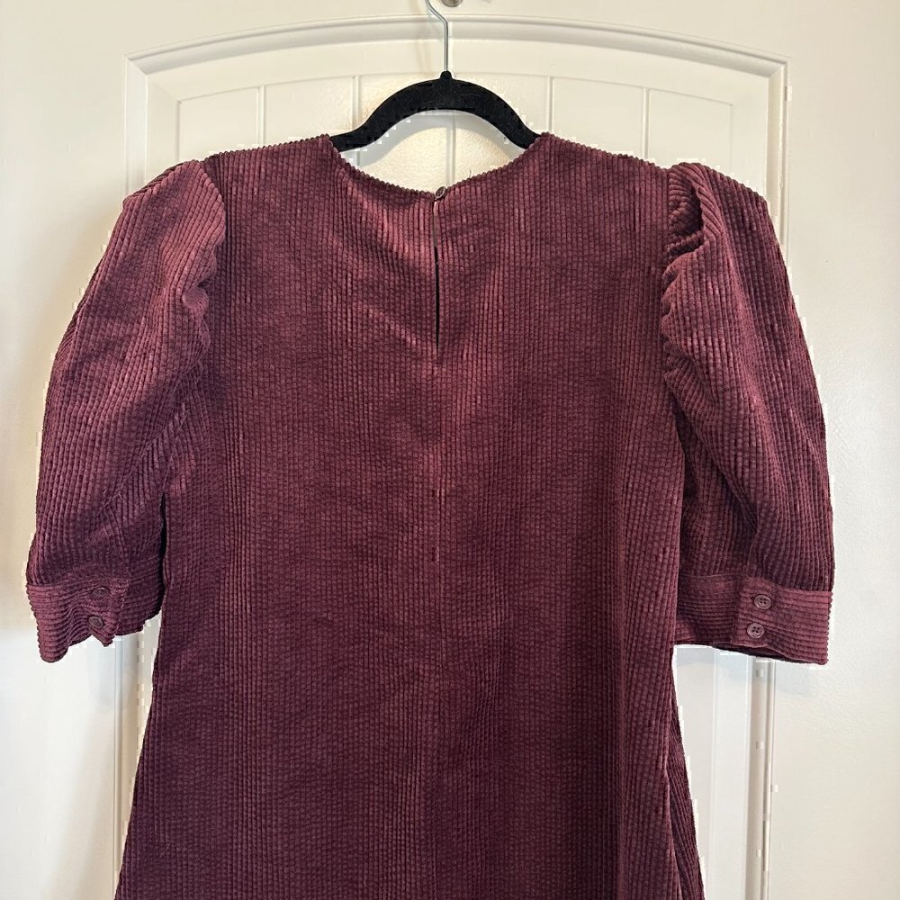 NWT Who What Wear purple velvet corduroy puff sleeve high neck dress women's M - Picture 7 of 9